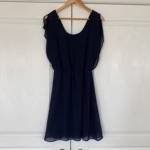Cinched waist navy blue dress